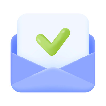 Paper with checkmark inside blue envelope 3D icon. Open letter or message for colleague or friend 3D vector illustration on white background. Communication, e-mail, social media, network conceptのイラスト素材