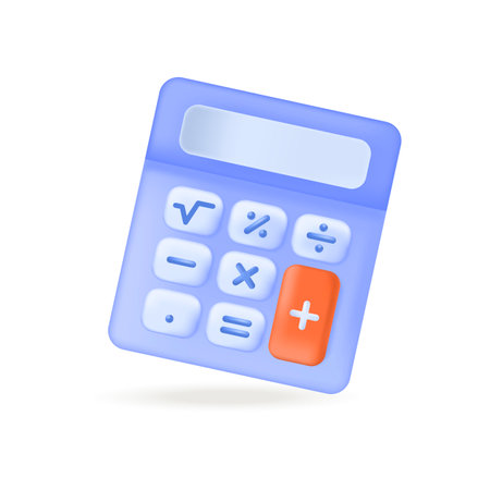 Calculator with math symbols on buttons and display 3D icon. School or office electronic device for calculating numbers 3D vector illustration on white background. calculation, education conceptのイラスト素材