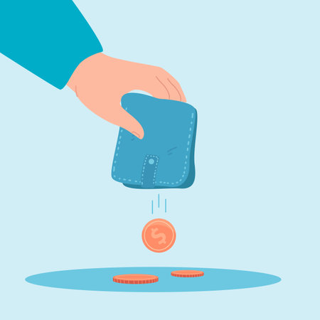 Person emptying wallet flat vector illustration. Hand holding purse. Person having financial...
