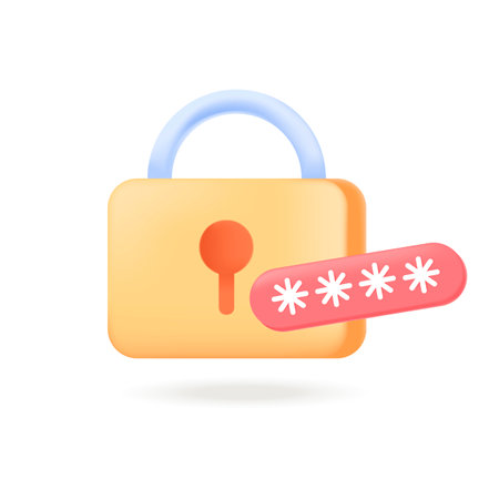 Metal lock with asterisk symbols as password 3D icon. Padlock with code, protection of personal data or information 3D vector illustration on white background. Privacy, security or safety conceptのイラスト素材