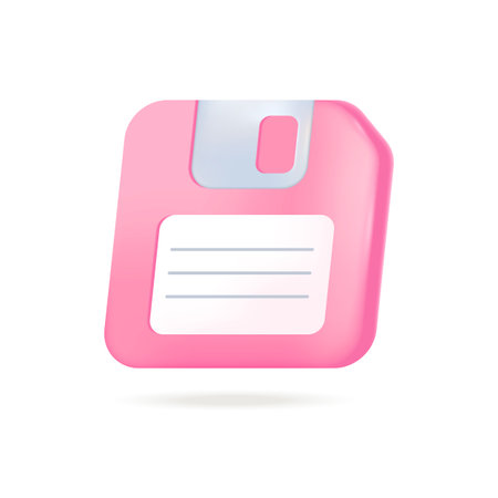 Pink floppy disc or storage for files 3D icon. Old-fashioned tool for storing information or digital data 3D vector illustration on white background. Technology, media conceptのイラスト素材