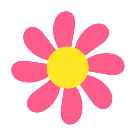 Bright summer flower with petals and a yellow center. Flat cartoon illustration isolated on white backgroundのイラスト素材