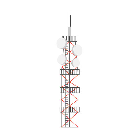 Antenna tower with satellite dishes vector illustration. Radio, communication or telecom transmission tower, internet, televisionのイラスト素材