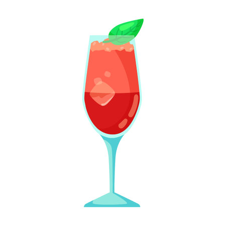 Alcohol cocktail, cartoon illustration. Glass of martini or gin with strawberry, orange and lemon. Whiskey, champagneのイラスト素材
