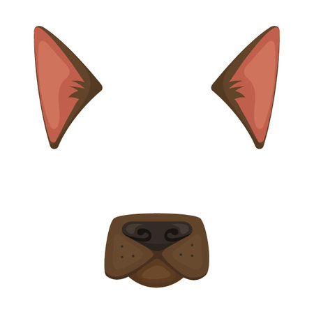 Animal face mask of dog, shepherd for video and photo set. Vector illustration of selfie filters with ears and nose. Cartoon funny muzzle isolated on whiteのイラスト素材