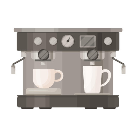 Coffee machine and coffeemaker. Vector illustrations of modern or retro equipment for espresso and moka drink. Cartoon conceptのイラスト素材