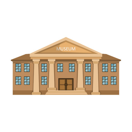building of historical museum. City, town hall cartoon vector illustration. Exterior of museum, hospital, police station, post office, government, bank, school, theatre, universityのイラスト素材