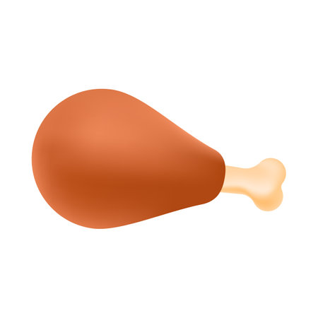 Delicious chicken leg 3D icon. Tasty three dimensional meat on bone, drumstick or poultry vector illustration on white background. Food, lunch conceptのイラスト素材