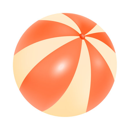 Striped ball for beach games icon. Red and white ball for pool or beach volleyball 3D vector illustration on white background. Entertainment, leisure, summer activity, sports conceptのイラスト素材