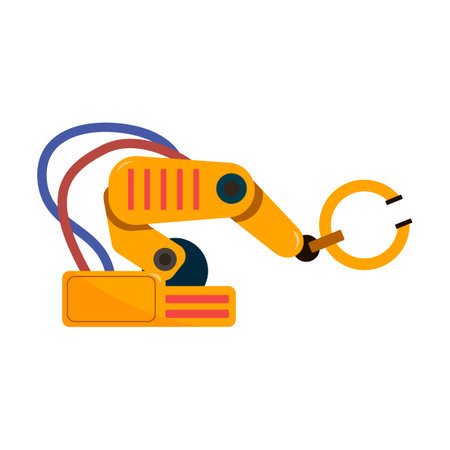 Robotic machine on factory, technological line. Vector illustration of robot hand for manufacture isolated on whiteのイラスト素材