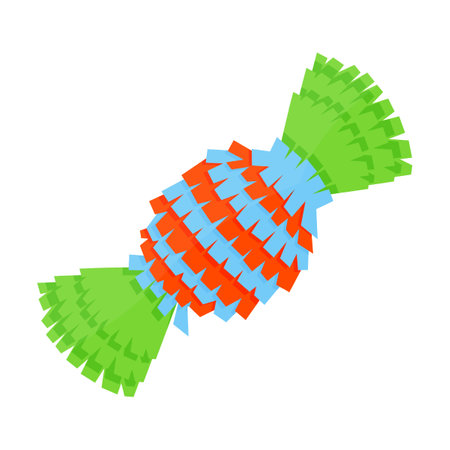 paper colorful candy pinata for parties, vector illustration. Mexican paper toy with treats inside in shape of donkey, candy for birthdayのイラスト素材