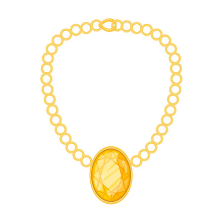 gold chain with a large stone jewelry vector illustration. Gold, silver, pearl jewellery. Stone or diamond rings, earrings, pendants, braceletsのイラスト素材
