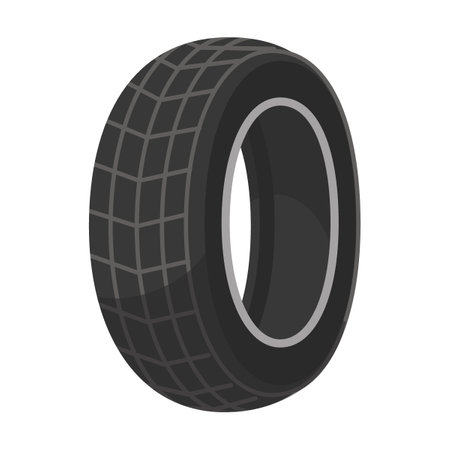 Car wheel and tire. Cartoon vector illustration of rubber tire with tread pattern, wheel rim for automobile isolated on whiteのイラスト素材