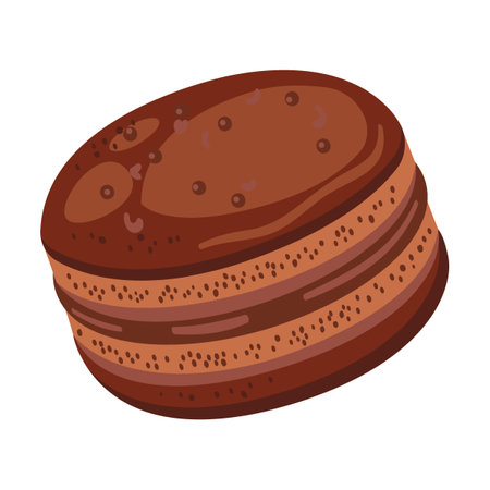 Chocolate macaroon dessert, sweet food. Vector illustration of choco delicious product in cafe menu isolated on whiteのイラスト素材