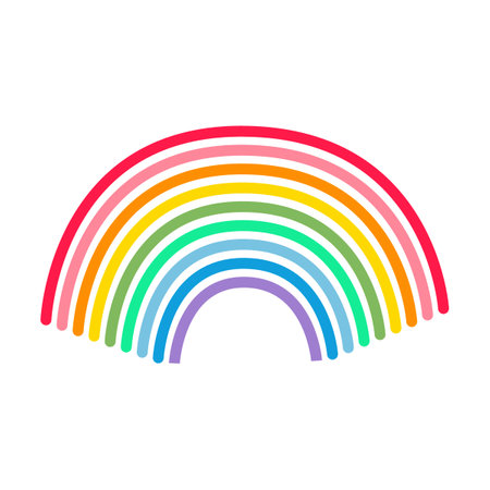 Curved rainbow vector illustration. Cute cloud and sun cartoon character isolated on white backgroundのイラスト素材