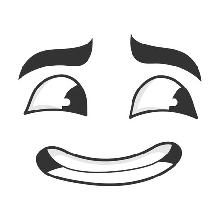 Expression of smile and confusion cartoon face vector illustration. Cute, funny, angry, happy, smiling comic faces with eyes and mouthのイラスト素材