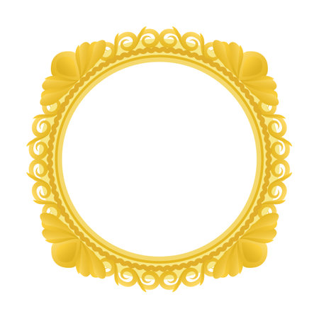 Gold old royal border for for mounting a mirror with floral ornament for pictures and photos on white background. Empty ornate frameのイラスト素材