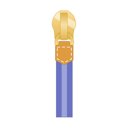 gold zipper puller with fabric stripe, vector illustration. Vintage or modern metal or leather zipper pull for backpack, sportswearのイラスト素材