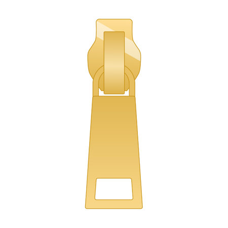 golden shiny zipper puller vector illustration. Vintage or modern metal or leather zipper pull for backpack, sportswearのイラスト素材