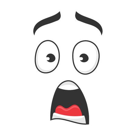 Expression of shock and horror cartoon face vector illustration. Cute, funny, angry, happy, smiling comic faces with eyes and mouthのイラスト素材