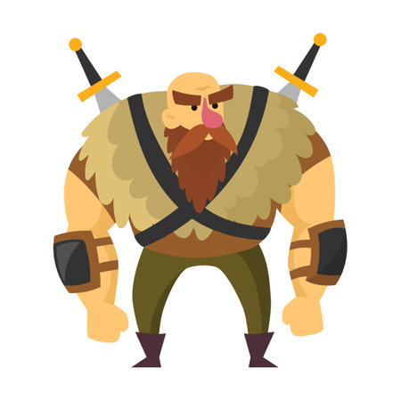 Giant Computer games heroe cartoon vector illustration. Viking, warrior, orc and other monsters in pose and emotion. Character combined with animalのイラスト素材
