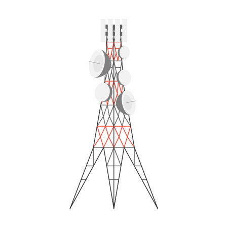 stable tripod Antenna tower with satellite dishes vector illustration. Radio, communication or telecom transmission tower, internet, televisionのイラスト素材