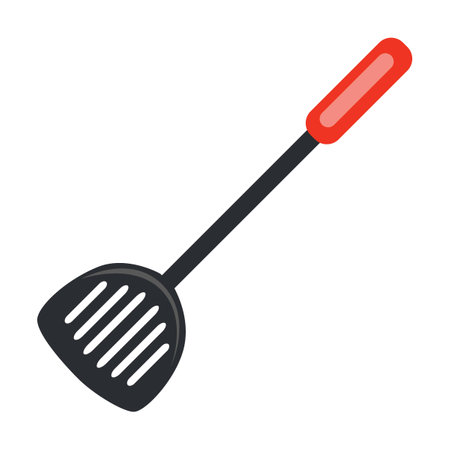 Plastic slotted spoon, kitchenware and dishes vector illustration. Cookware, different tools and instruments isolated on white background. Kitchen utensilのイラスト素材