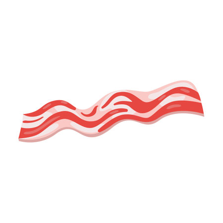 Ribbon of smoked bacon, Meat product cartoon vector illustration. Drawing of raw and roasted animal meat isolated on white backgroundのイラスト素材