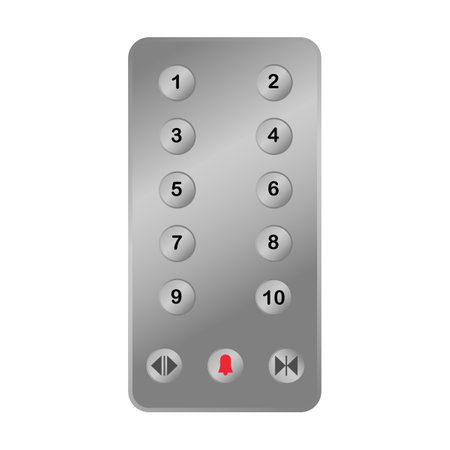 Panel with elevator control buttons vector illustration. Lift door from wood and metal, staircase or escalator, up and down on whiteのイラスト素材