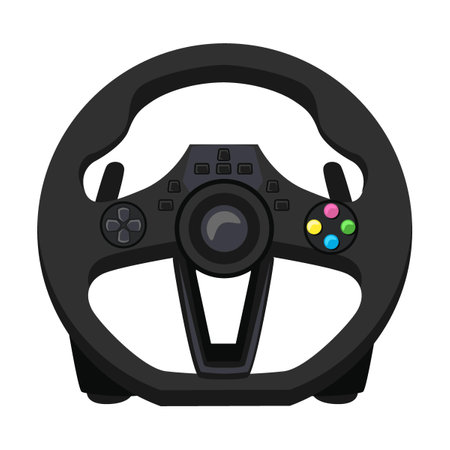 Racing wheel for video game vector illustration. Design for game pad, joystick, device for gamers isolated on white backgroundのイラスト素材