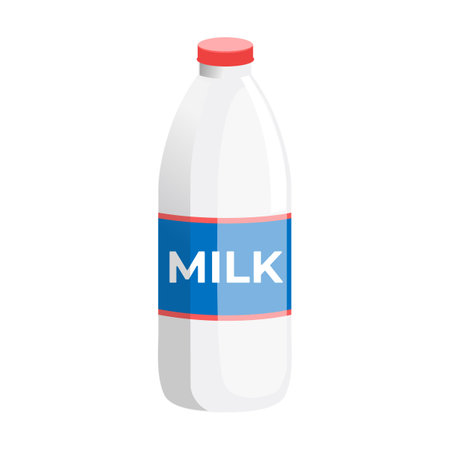 Milk in plastic bottle vector illustration. Fresh cow milk in carton, bottle, glass, cup isolated on white background. Food, dairyのイラスト素材