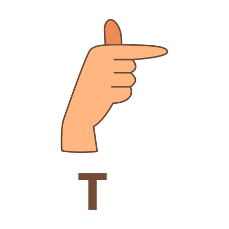 Hand showing letter T, sign language alphabet vector illustration. Finger in different position, language of deaf peopleのイラスト素材