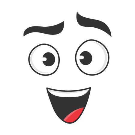 Expression of sincerity and happiness cartoon face vector illustration. Cute, funny, angry, happy, smiling comic faces with eyes and mouthのイラスト素材