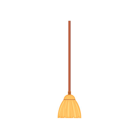 Cartoon broom isolated on white. Cleaning tools for housework. Vector illustration of plastic housekeeping equipment. Cleanup, service, hygiene conceptのイラスト素材