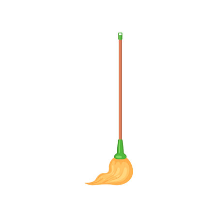 Cartoon mop isolated on white. Cleaning tools for housework. Vector illustration of plastic housekeeping equipment. Cleanup, service, hygiene conceptのイラスト素材