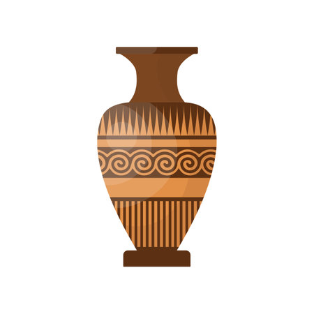 Ornate Greek amphora for oil and liquids. Ancient Greek pottery and vases cartoon illustration. Grecian earthenware conceptのイラスト素材