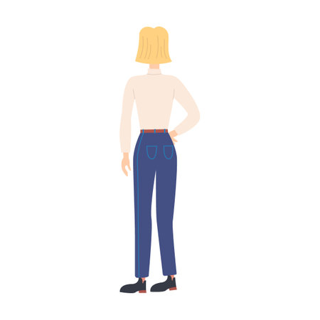 Girl with blond short hair from behind. Vector illustration of adult man and woman back view isolated on white. Communication, crowdのイラスト素材