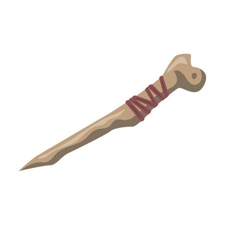 Animal bone . Ancient tool for prehistoric people. Vector illustration of stone, bone and wood weapon for hunting animal isolated on whiteのイラスト素材