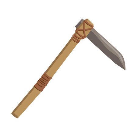 Ancient weapon for prehistoric people. Vector illustration of stone, bone and wood weapon for hunting animal isolated on whiteのイラスト素材