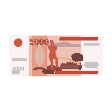 Banknote with Russian five thousand currency vector illustration. Paper money design of Russia cash isolated on white backgroundのイラスト素材