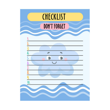 Baby planner with cute pattern. Vector illustration of memo for organized diary. Paper sheet calendar isolated on whiteのイラスト素材