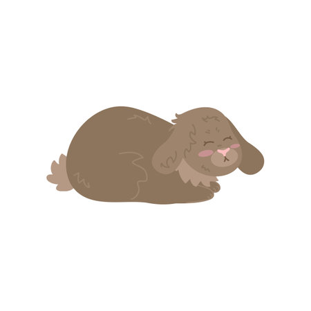 Funny brown rabbit sleeping on white background. Cute bunny cartoon illustration. Farm animal conceptのイラスト素材