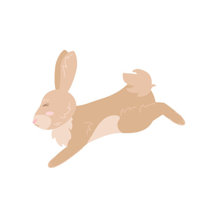 Funny brown rabbit jumping on white background. Cute bunny cartoon illustration. Farm animal conceptのイラスト素材