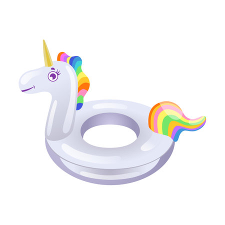 Unicorn Inflatable life buoy cartoon vector illustration. Horn, ear, crown, rainbow on white backgroundのイラスト素材