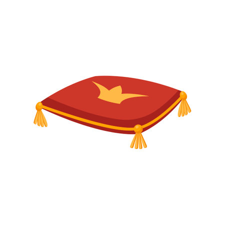Red pillow for pets vector illustration. Item for pet store, pet bed isolated on white background. Domestic animals conceptのイラスト素材