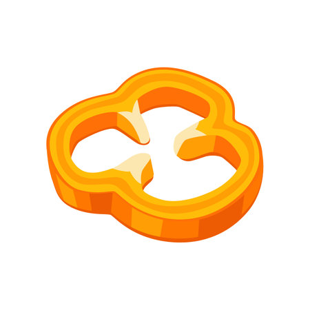 Slice of orange pepper with vitamin C vector illustration. Cartoon drawing of enriched organic antioxidant, pepper. Food, nutrition, diet conceptのイラスト素材