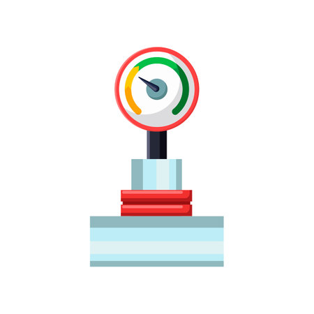 Colored manometer for pipes vector illustration. Element of mechanical equipment, manometer isolated on white background. Machinery, technology, industry conceptのイラスト素材