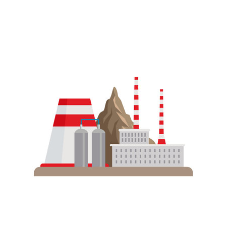 Coal factory illustration. Type of industrial building or plant, power station isolated on white background. Industry, production, electricity, environment conceptのイラスト素材