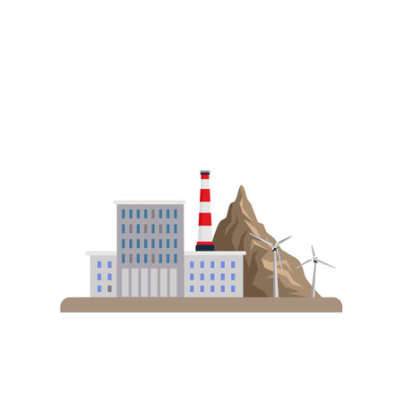 Coal factory vector illustration. Type of industrial building or plant, power station isolated on white background. Industry, production, electricity, environment conceptのイラスト素材