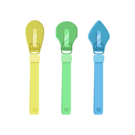 Modern colorful zip sliders for clothes cartoon illustration. Zipper pullers with tassels for sportswear or leather backpacks. Fashion, metal accessories conceptのイラスト素材